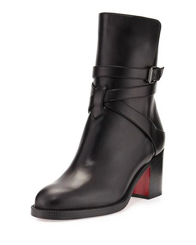 Shop Christian Louboutin Karistrap Leather 70mm Red Sole Ankle Boot In Black