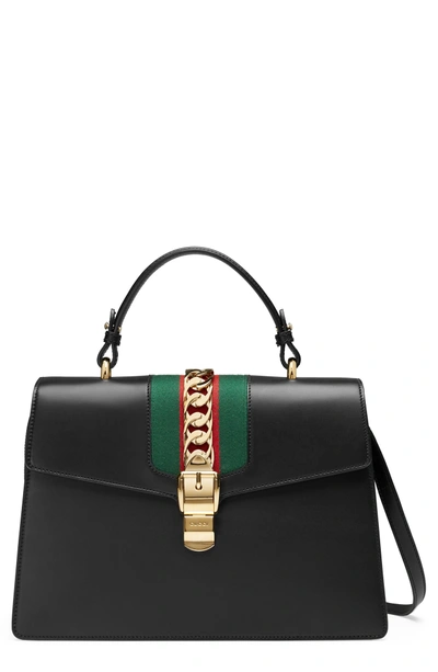 Shop Gucci Top Handle Leather Shoulder Bag In Nero/vrv