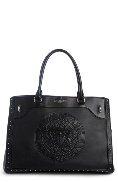Shop Balmain Renaissance Leather Tote - Black In Noir