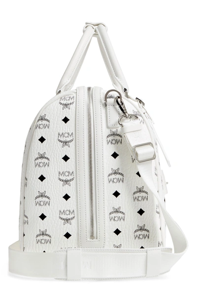 Shop Mcm Large Traveler Visetos Duffel Bag - White