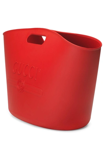 Shop Gucci Logo Rubber Bucket Tote - Red In Rosso