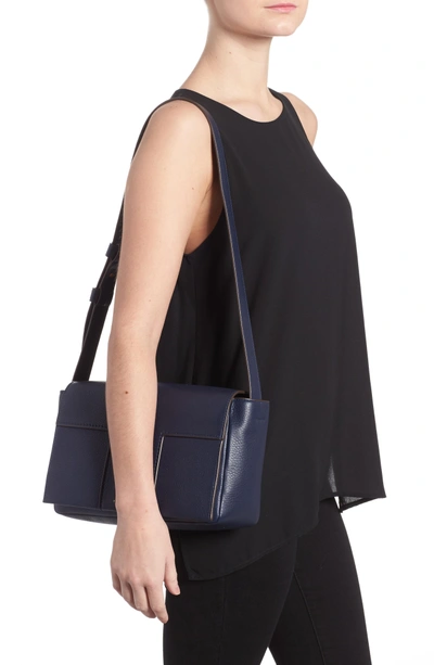 Shop Tory Burch Block-t Pebbled Leather Shoulder Bag - Blue In Royal Navy