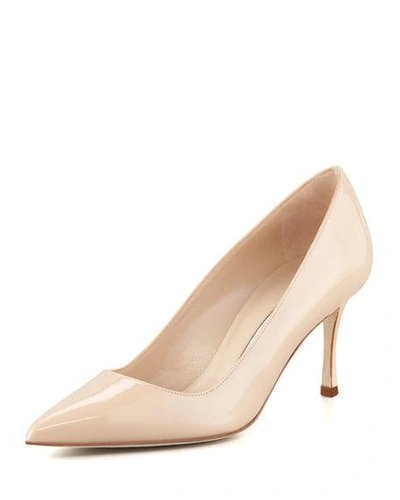 Shop Manolo Blahnik Bb 70mm Patent Leather Pump In Nude