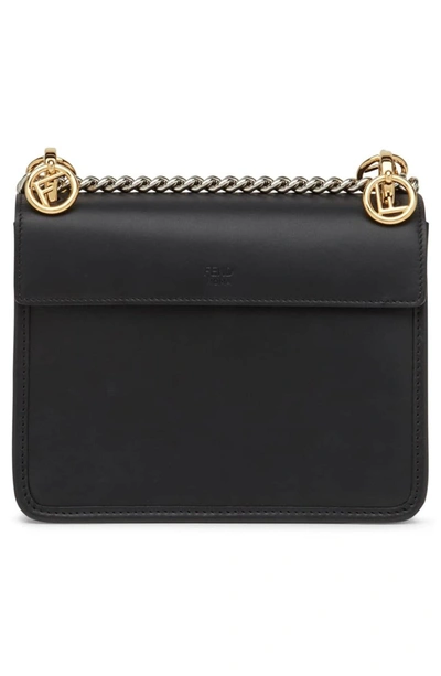 Shop Fendi Small Kan I Logo Leather Shoulder Bag - Black In Nero/ Tobacco/ Palladio