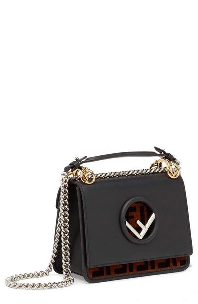 Shop Fendi Small Kan I Logo Leather Shoulder Bag - Black In Nero/ Tobacco/ Palladio