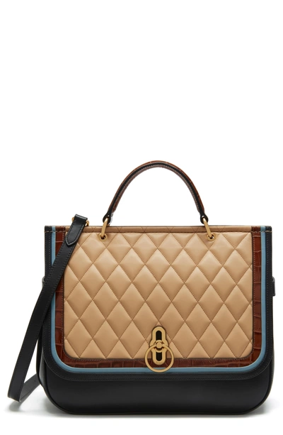 Shop Mulberry Amberley Quilted Calfskin Leather Satchel In Black/ Tan/ Multi