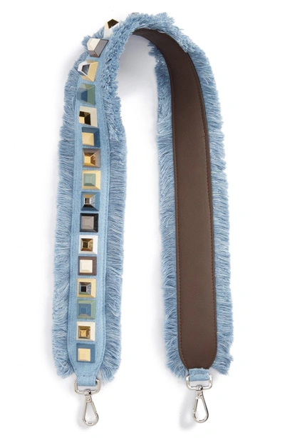 Shop Fendi Studded Denim Guitar Bag Strap - Blue In Blue Multi