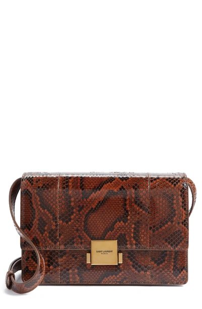 Shop Saint Laurent Medium Bellechasse Genuine Python Shoulder Bag - Brown In Marron/ Noir
