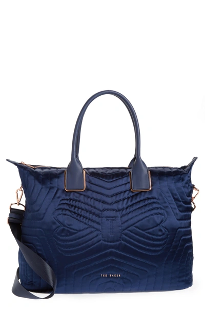 Shop Ted Baker Quilted Bow Large Nylon Tote - Blue In Navy
