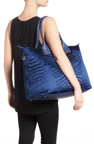 Shop Ted Baker Quilted Bow Large Nylon Tote - Blue In Navy