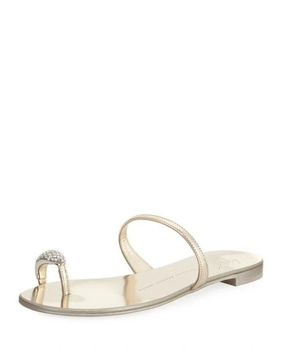 Shop Giuseppe Zanotti Crystal-embellished Flat Toe-ring Sandals In Gold