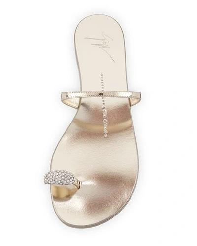 Shop Giuseppe Zanotti Crystal-embellished Flat Toe-ring Sandals In Gold