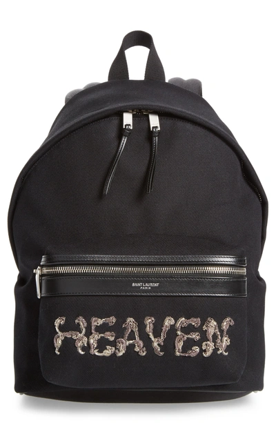 Shop Saint Laurent Mini City Logo Canvas Backpack - Black In Noir