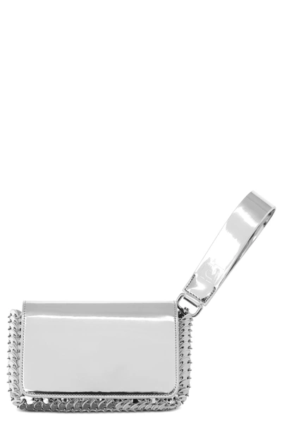 Shop Paco Rabanne Mini Leather Wristlet - Metallic In Silver