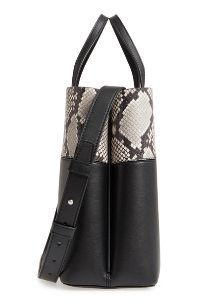 Shop Tory Burch Block-t Snake Embossed Leather Tote - Black In Natural/black