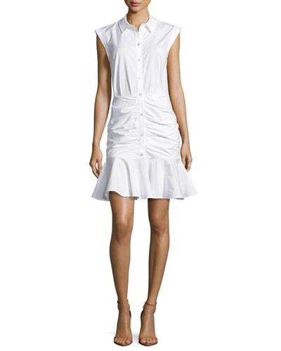Shop Veronica Beard Bell Sleeveless Ruched Stretch Poplin Dress, White