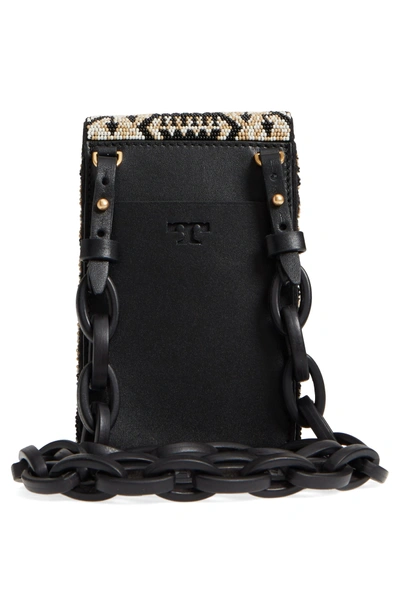 Shop Tory Burch Beaded Phone Crossbody Bag - White In New Ivory/ Black