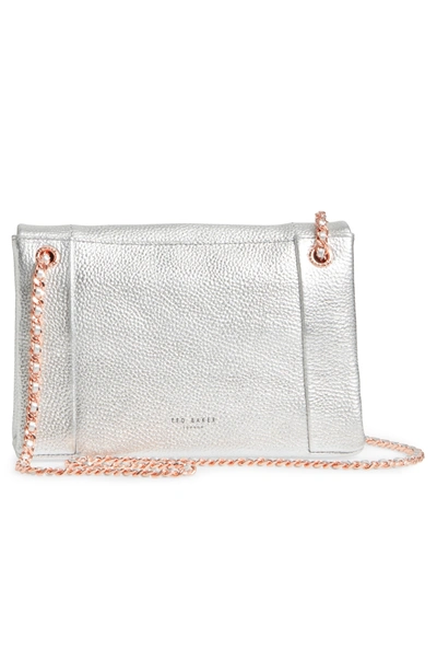 Shop Ted Baker Parson Leather Crossbody Bag - Metallic In Silver