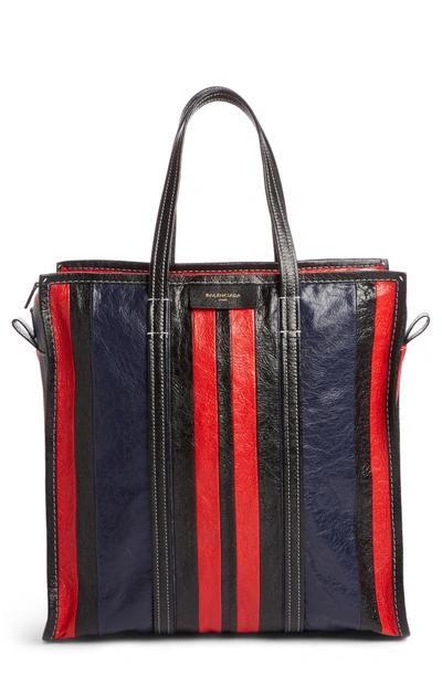 Shop Balenciaga Medium Bazar Stripe Leather Tote - Blue In Bleu Mar/ Rouge/ Noir