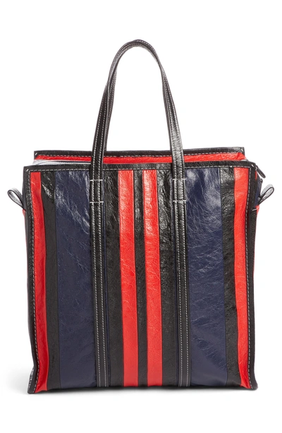 Shop Balenciaga Medium Bazar Stripe Leather Tote - Blue In Bleu Mar/ Rouge/ Noir