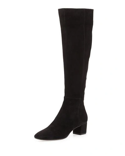 Shop Gianvito Rossi Low-heel Suede Knee Boots In Black