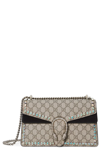 Shop Gucci Small Dionysus Crystal Embellished Gg Supreme Canvas & Suede Shoulder Bag - Beige In Beige/ebony/ Black