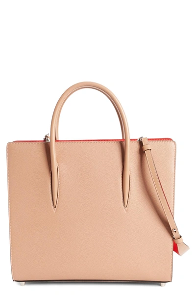 Shop Christian Louboutin Large Paloma Leather Tote - Beige In Nude/ Nude