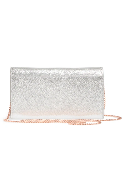 Shop Ted Baker Janet Metallic Leather Crossbody Matinee Wallet On A Chain - Metallic In Silver