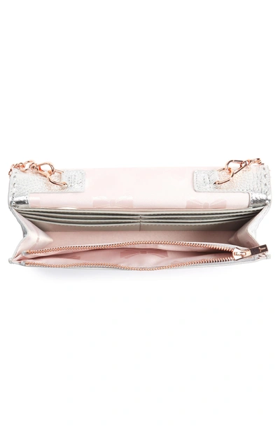 Shop Ted Baker Janet Metallic Leather Crossbody Matinee Wallet On A Chain - Metallic In Silver