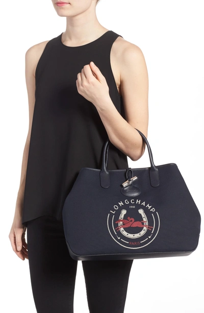 Shop Longchamp Roseau 1948 Tote - Blue In Navy