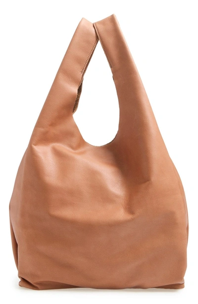 Shop Baggu Leather Tote - Brown In Saddle