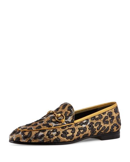 Gucci New Jordaan Leopard-jacquard Loafers | ModeSens