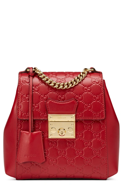 Shop Gucci Gg Supreme Leather Padlock Backpack - Red In Hibiscus Red