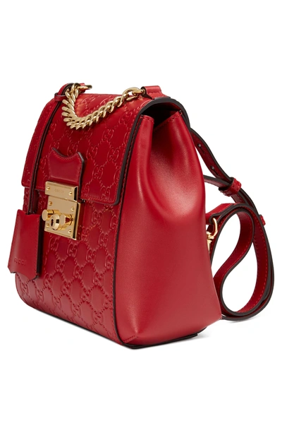 Shop Gucci Gg Supreme Leather Padlock Backpack - Red In Hibiscus Red