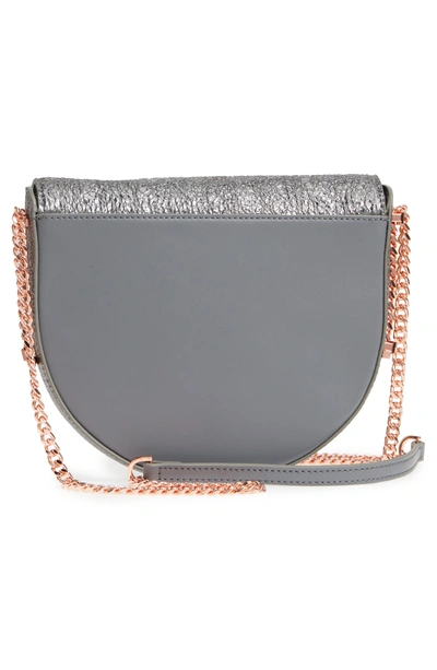 Shop Ted Baker Half Moon Metallic Leather Crossbody Bag - Grey In Gunmetal