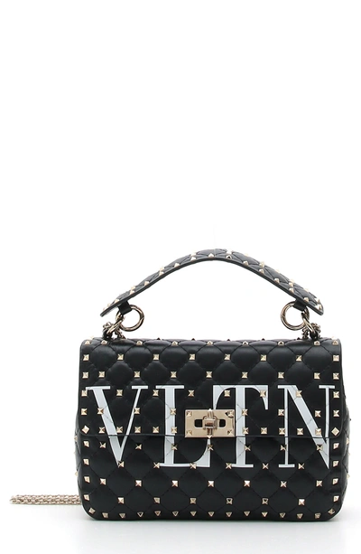 Shop Valentino Vltn Logo Candystud Lambskin Top Handle Satchel - Black