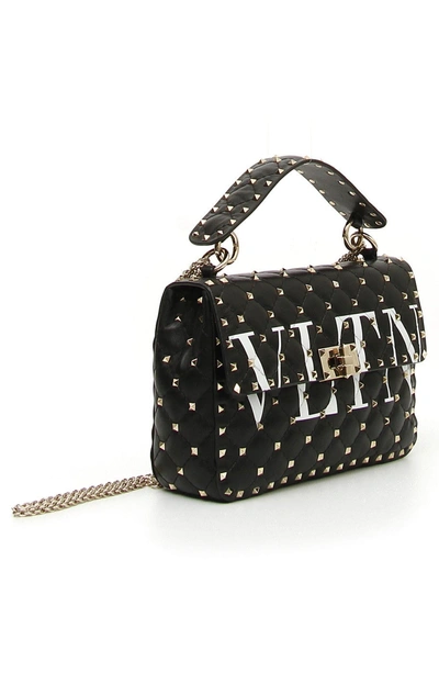 Shop Valentino Vltn Logo Candystud Lambskin Top Handle Satchel - Black