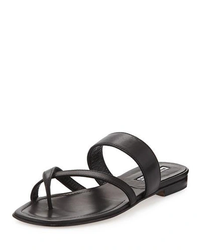 Shop Manolo Blahnik Susa Crisscross Metallic Flat Sandals In Black