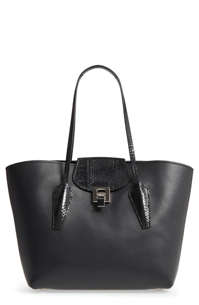 Shop Michael Kors Large Bancroft Leather Tote With Genuine Snakeskin Trim - Black