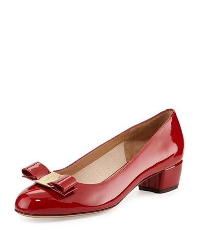 Shop Ferragamo Vara 1 Patent Bow Pumps, Red (rosso) In Rosso (red)