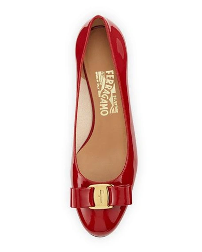 Shop Ferragamo Vara 1 Patent Bow Pumps, Red (rosso) In Rosso (red)