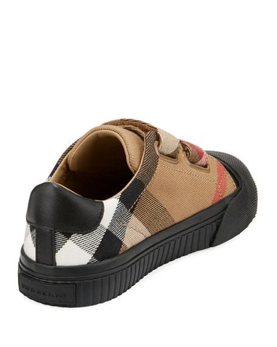 Shop Burberry Belside Check Sneaker, Beige/black, Youth
