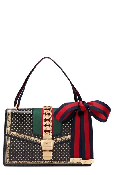 Shop Gucci Small Sylvie Moon & Stars Leather Shoulder Bag - Black In Nero Oro/ Vert Red/ Blue Red