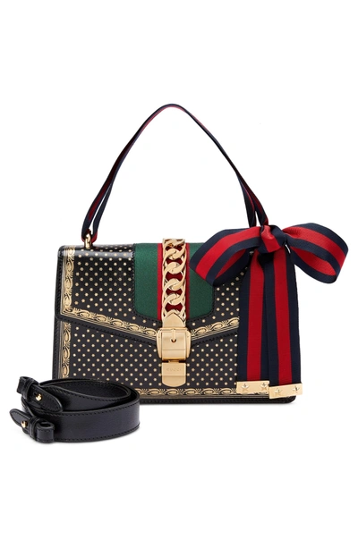 Shop Gucci Small Sylvie Moon & Stars Leather Shoulder Bag - Black In Nero Oro/ Vert Red/ Blue Red