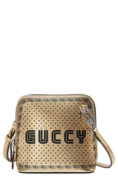 Shop Gucci Guccy Logo Moon & Stars Leather Crossbody Bag In Oro/ Nero