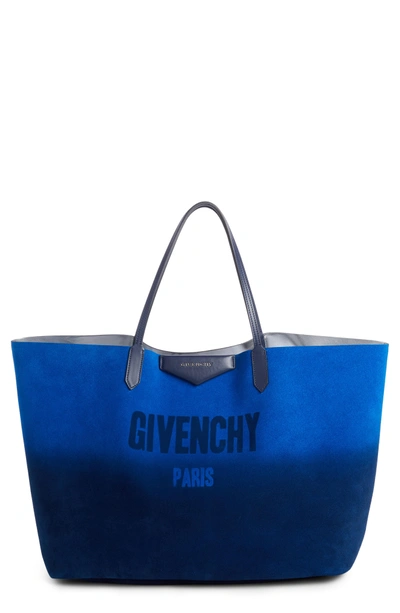 Shop Givenchy Antigona Reversible Logo Tote - Blue In Blue/ Silver