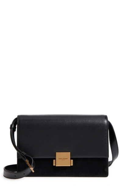 Shop Saint Laurent Medium Bellechasse Suede & Leather Shoulder Bag - Black In Noir