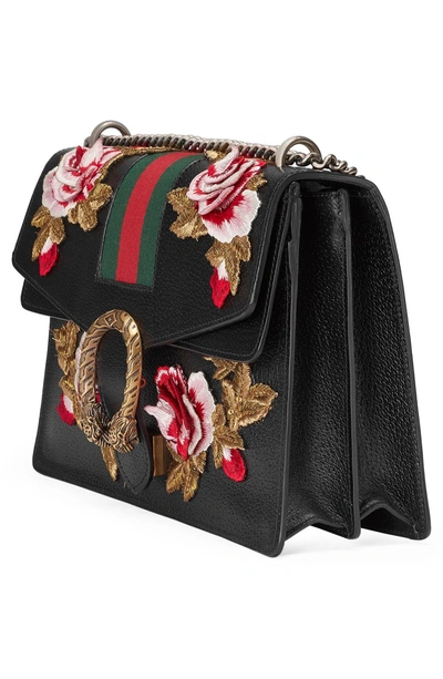 Shop Gucci Medium Dionysus Embroidered Roses Leather Shoulder Bag - None In Nero/multi