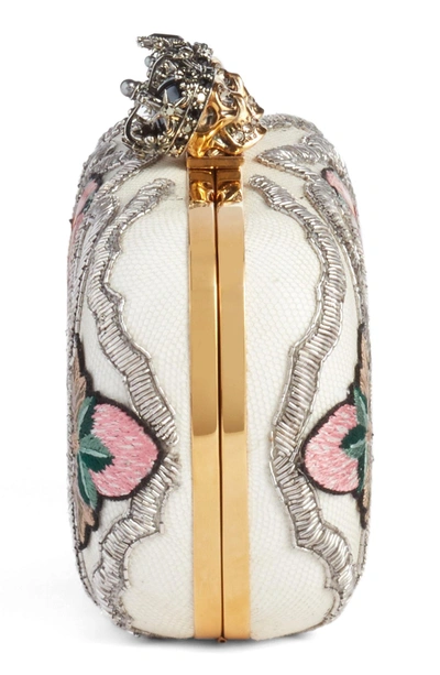 Shop Alexander Mcqueen Queen & King Embroidered Box Clutch - White In Soft Ivory Multicolor