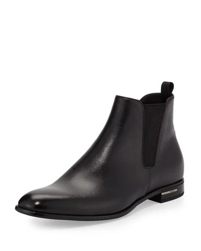 Shop Prada Saffiano Leather Chelsea Boots In Black